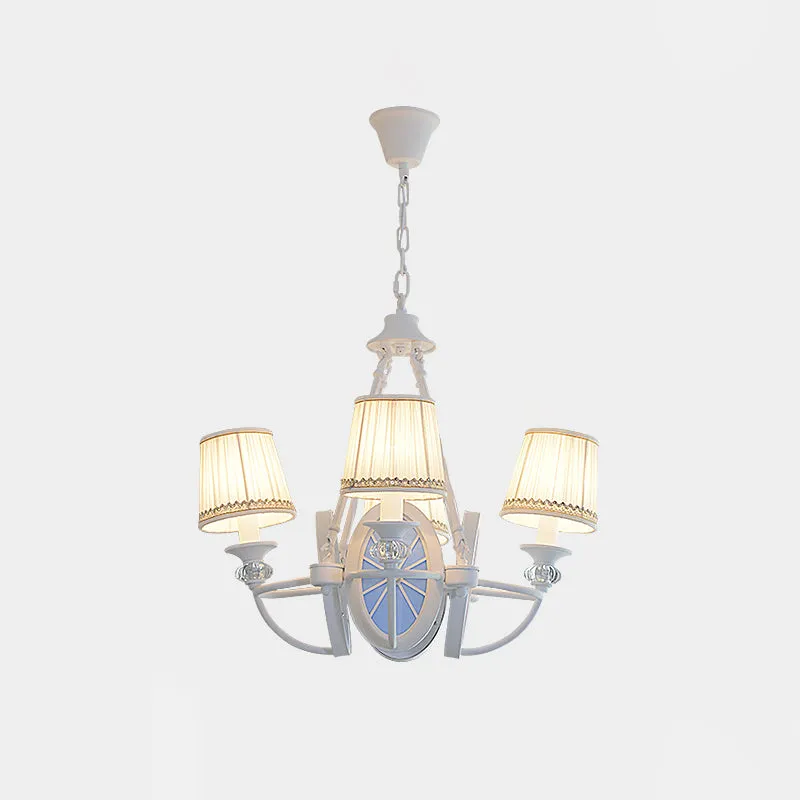 Lustre seau blanc, lampe méditerranéenne à 4 lumières, pendentif en tissu avec Design ovale en résine Clearhalo