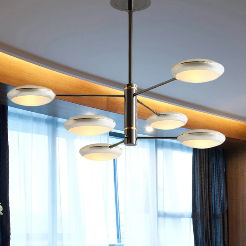 Lustre Starburst à 2 niveaux doré/noir, plafonnier suspendu contemporain à 6/8 lumières en métal à LED Clearhalo