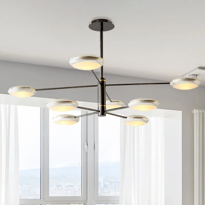 Lustre Starburst à 2 niveaux doré/noir, plafonnier suspendu contemporain à 6/8 lumières en métal à LED Clearhalo