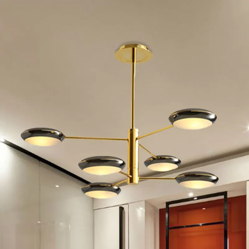 Lustre Starburst à 2 niveaux doré/noir, plafonnier suspendu contemporain à 6/8 lumières en métal à LED Clearhalo