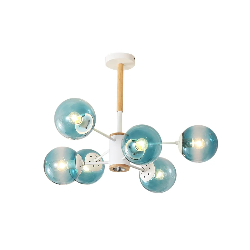 Lustre suspendu à abat-jour sphérique en verre blanc/bleu/ambre, lampe suspendue blanche moderne à 6/8/9 lumières Clearhalo