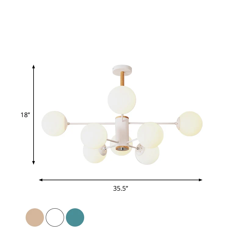 Lustre suspendu à abat-jour sphérique en verre blanc/bleu/ambre, lampe suspendue blanche moderne à 6/8/9 lumières Clearhalo