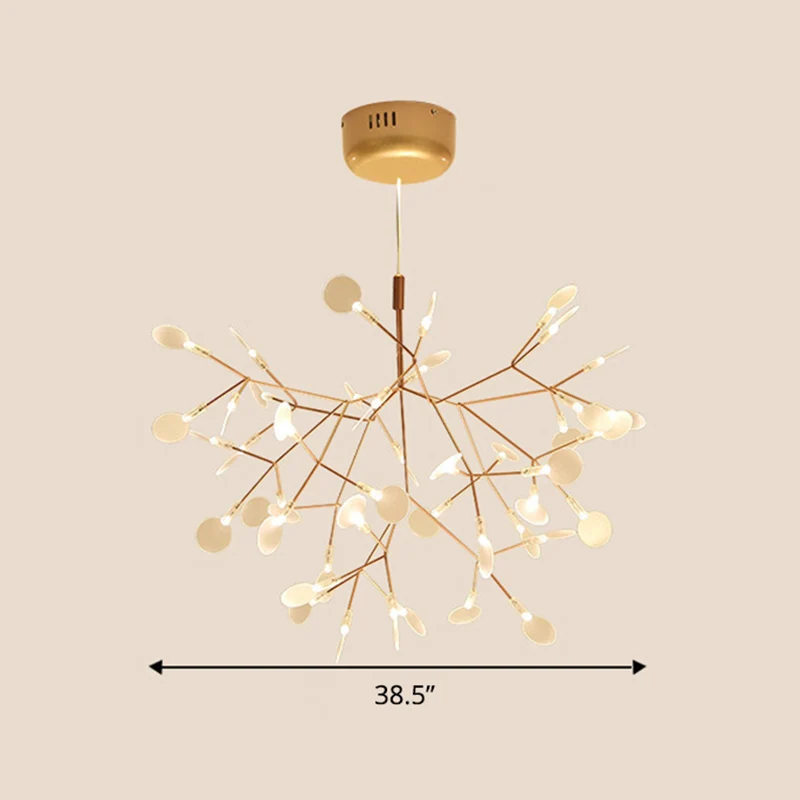 Lustre suspendu en acrylique avec feuillage, éclairage suspendu pour salle à manger, simplicité, doré Clearhalo