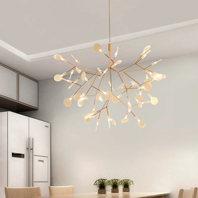 Lustre suspendu en acrylique avec feuillage, éclairage suspendu pour salle à manger, simplicité, doré Clearhalo