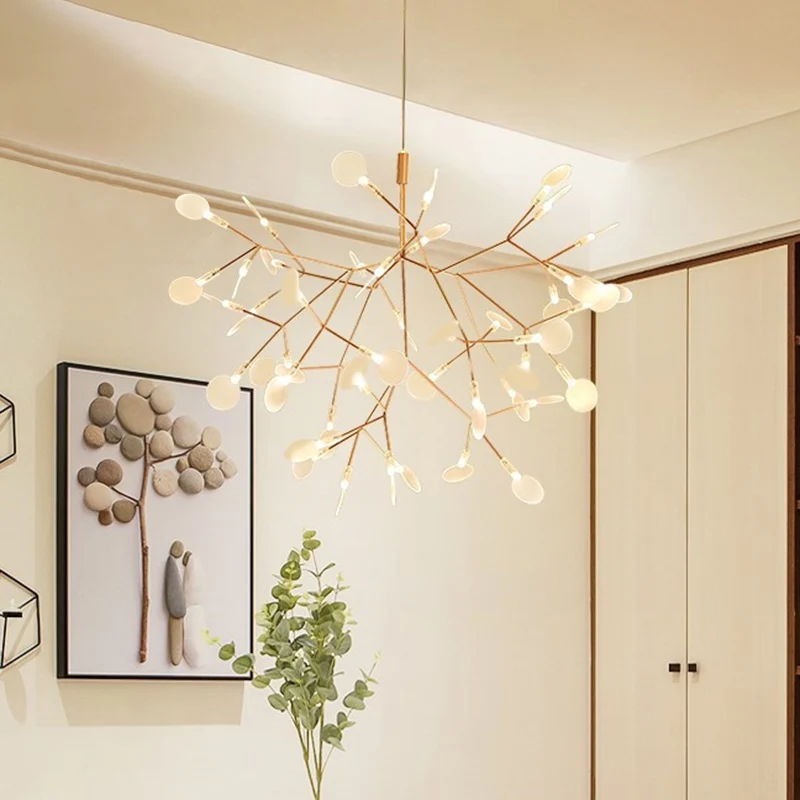 Lustre suspendu en acrylique avec feuillage, éclairage suspendu pour salle à manger, simplicité, doré Clearhalo
