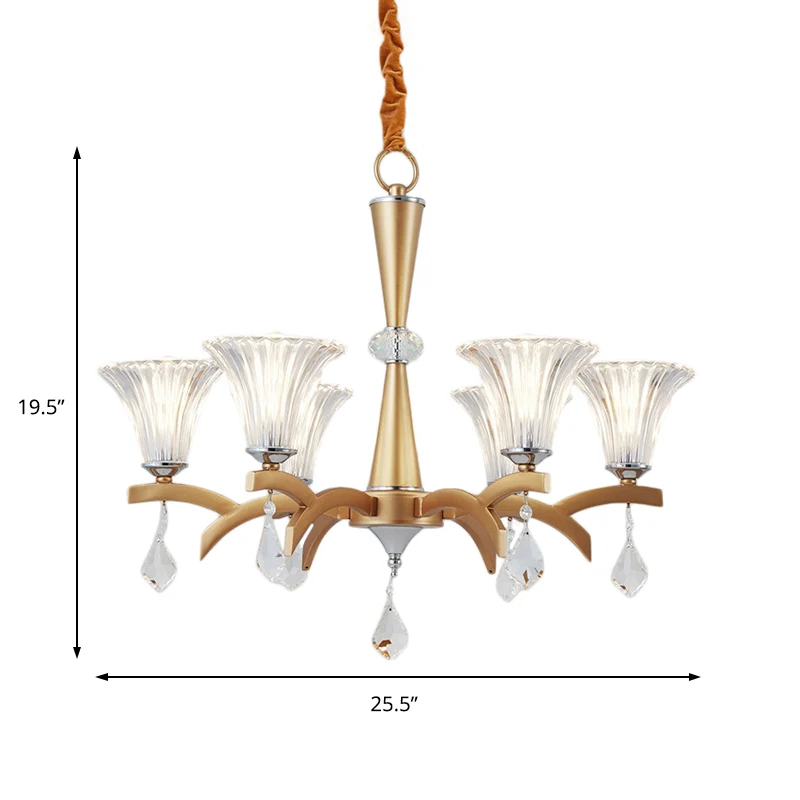 Lustre suspendu en or à 6/8 ampoules, éclairage suspendu moderne avec abat-jour en forme de cloche, Design en cristal clai...