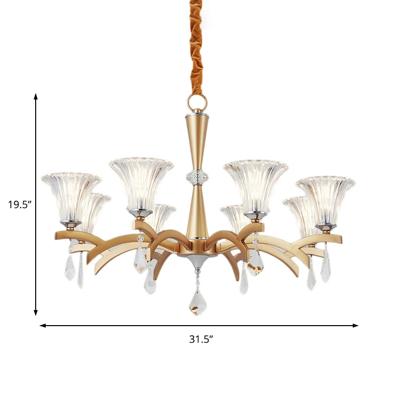 Lustre suspendu en or à 6/8 ampoules, éclairage suspendu moderne avec abat-jour en forme de cloche, Design en cristal clai...