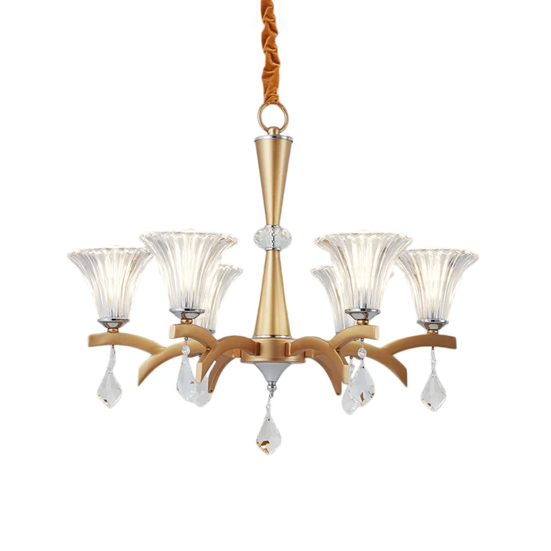 Lustre suspendu en or à 6/8 ampoules, éclairage suspendu moderne avec abat-jour en forme de cloche, Design en cristal clai...