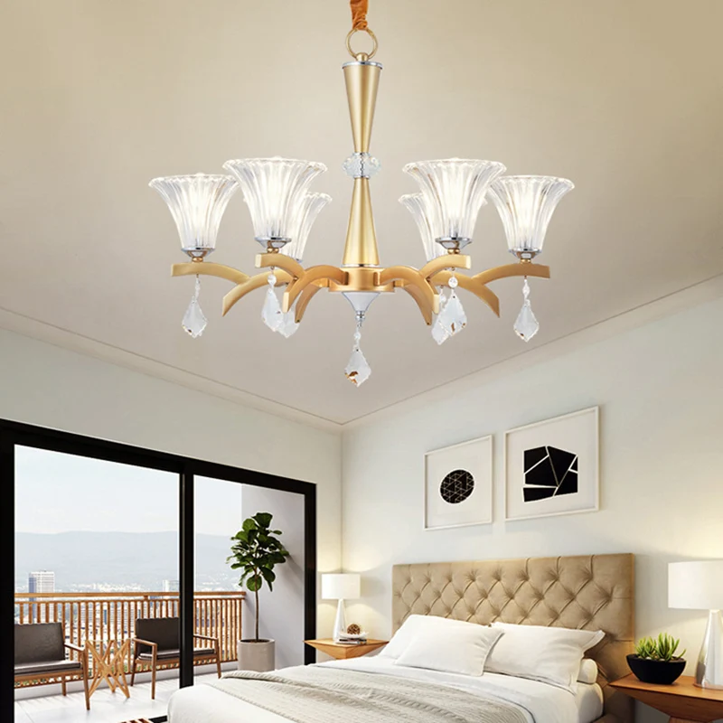 Lustre suspendu en or à 6/8 ampoules, éclairage suspendu moderne avec abat-jour en forme de cloche, Design en cristal clai...