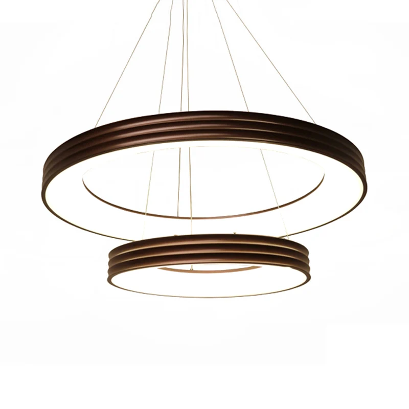 Lustre suspendu à anneau moderne à 2 niveaux en métal, plafonnier Led pour salon, marron, blanc/chaud/lumière naturelle Cl...