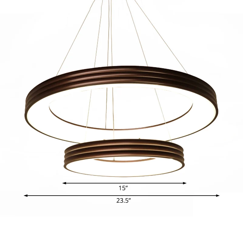 Lustre suspendu à anneau moderne à 2 niveaux en métal, plafonnier Led pour salon, marron, blanc/chaud/lumière naturelle Cl...