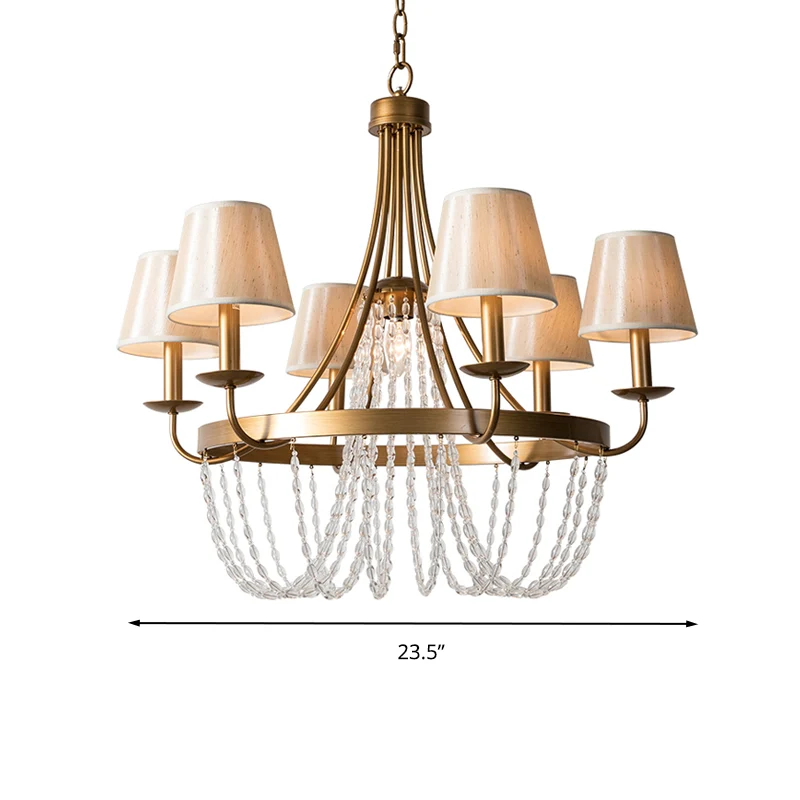 Lustre suspendu à bras en laiton, luminaire suspendu traditionnel en métal à 6 têtes avec abat-jour en tissu conique Clear...