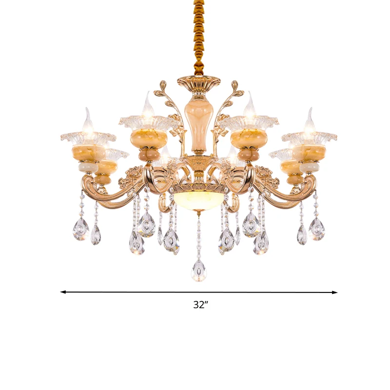 Lustre suspendu candélabre doré, design moderne, goutte de cristal, 6/8/10 lumières, luminaire décoratif d'intérieur, idéa...