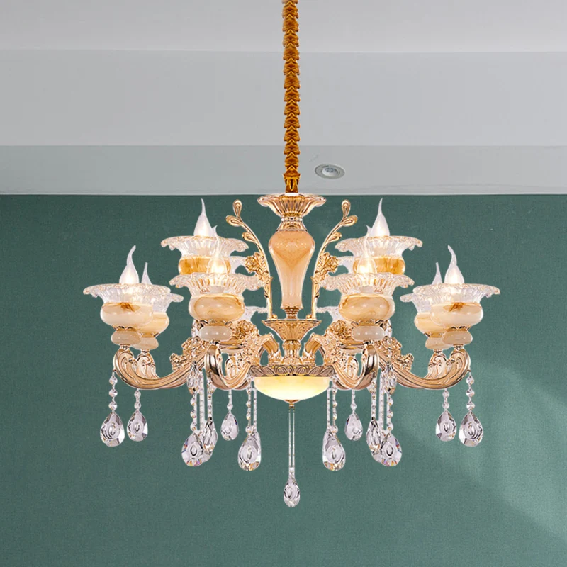 Lustre suspendu candélabre doré, design moderne, goutte de cristal, 6/8/10 lumières, luminaire décoratif d'intérieur, idéa...