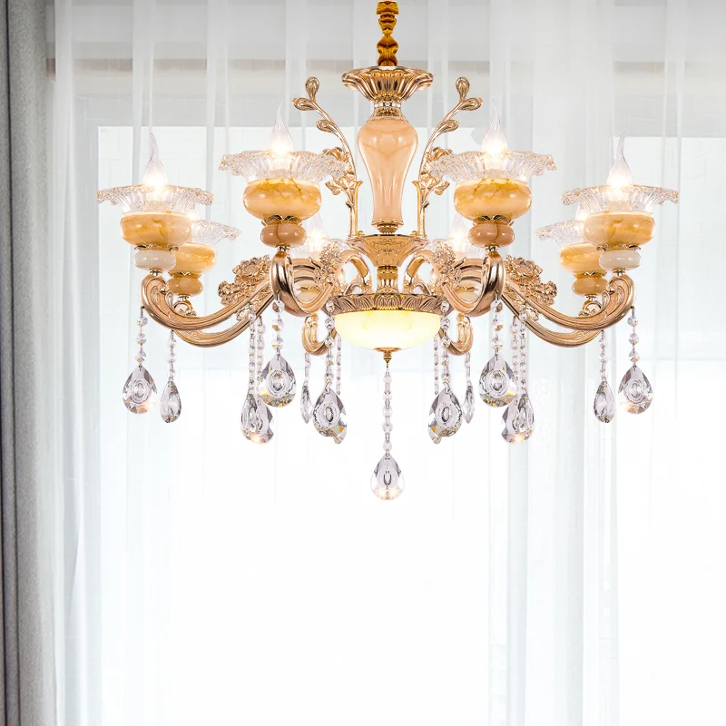 Lustre suspendu candélabre doré, design moderne, goutte de cristal, 6/8/10 lumières, luminaire décoratif d'intérieur, idéa...