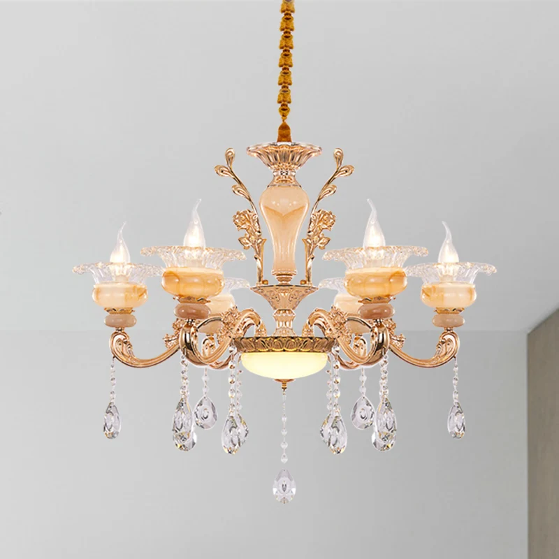 Lustre suspendu candélabre doré, design moderne, goutte de cristal, 6/8/10 lumières, luminaire décoratif d'intérieur, idéa...