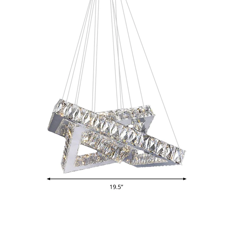 Lustre suspendu carré en cristal de 16 "/19.5", large, moderne, chromé, LED, lumière chaude/blanche/naturelle, pour chambr...
