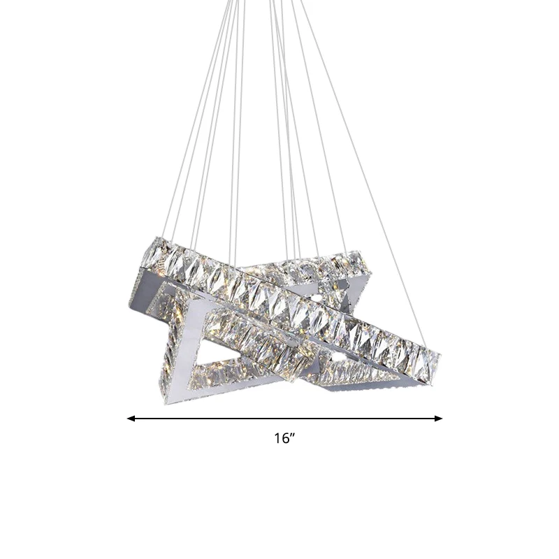 Lustre suspendu carré en cristal de 16 "/19.5", large, moderne, chromé, LED, lumière chaude/blanche/naturelle, pour chambr...