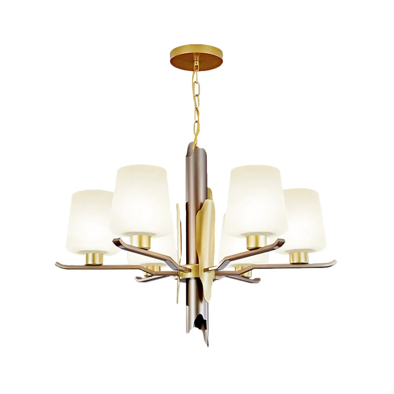 Lustre suspendu conique en verre dépoli, plafonnier contemporain à 6 têtes en or Clearhalo