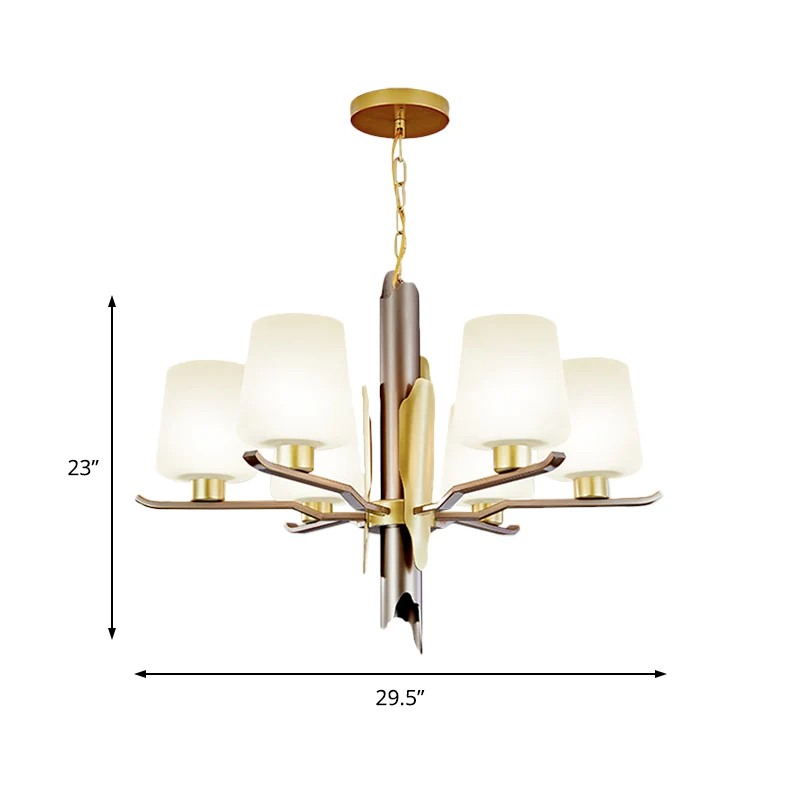 Lustre suspendu conique en verre dépoli, plafonnier contemporain à 6 têtes en or Clearhalo