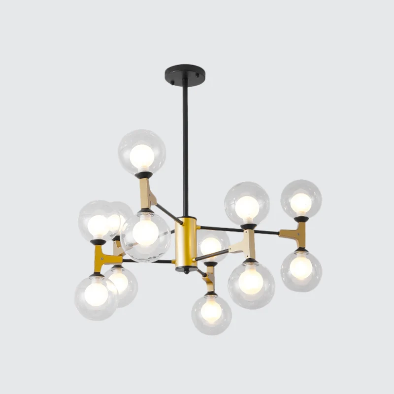 Lustre suspendu contemporain Modo G9 à 12 lumières en métal doré pour hôtel Clearhalo