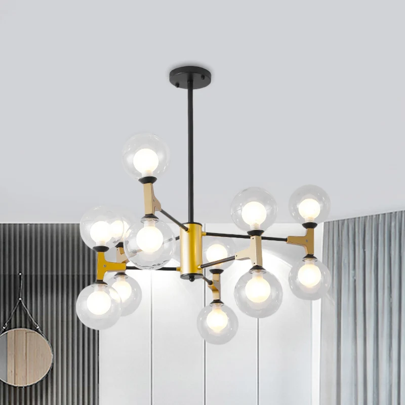 Lustre suspendu contemporain Modo G9 à 12 lumières en métal doré pour hôtel Clearhalo