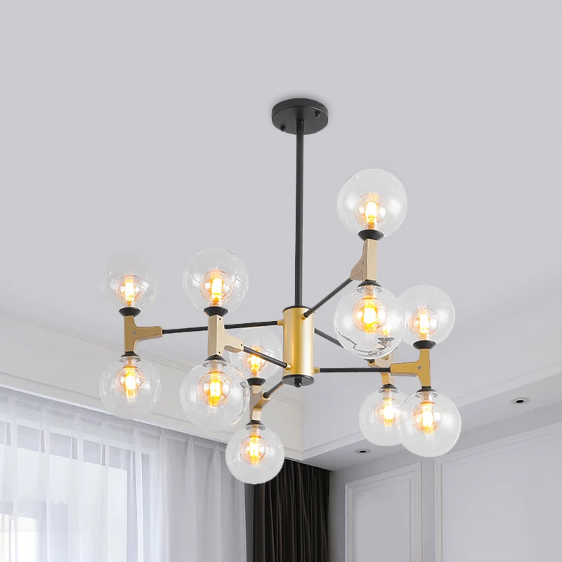 Lustre suspendu contemporain Modo G9 à 12 lumières en métal doré pour hôtel Clearhalo