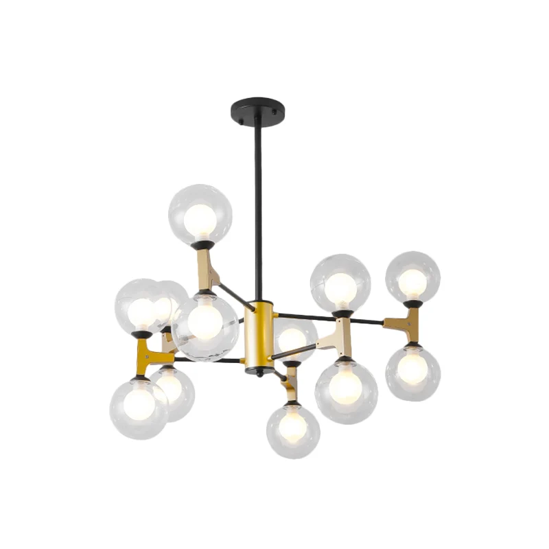 Lustre suspendu contemporain Modo G9 à 12 lumières en métal doré pour hôtel Clearhalo
