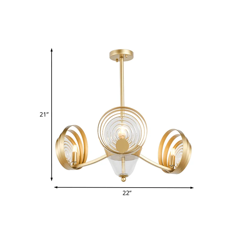 Lustre suspendu en cristal à 3 têtes, lampe à Suspension ronde tourbillonnante contemporaine en or pour salon Clearhalo