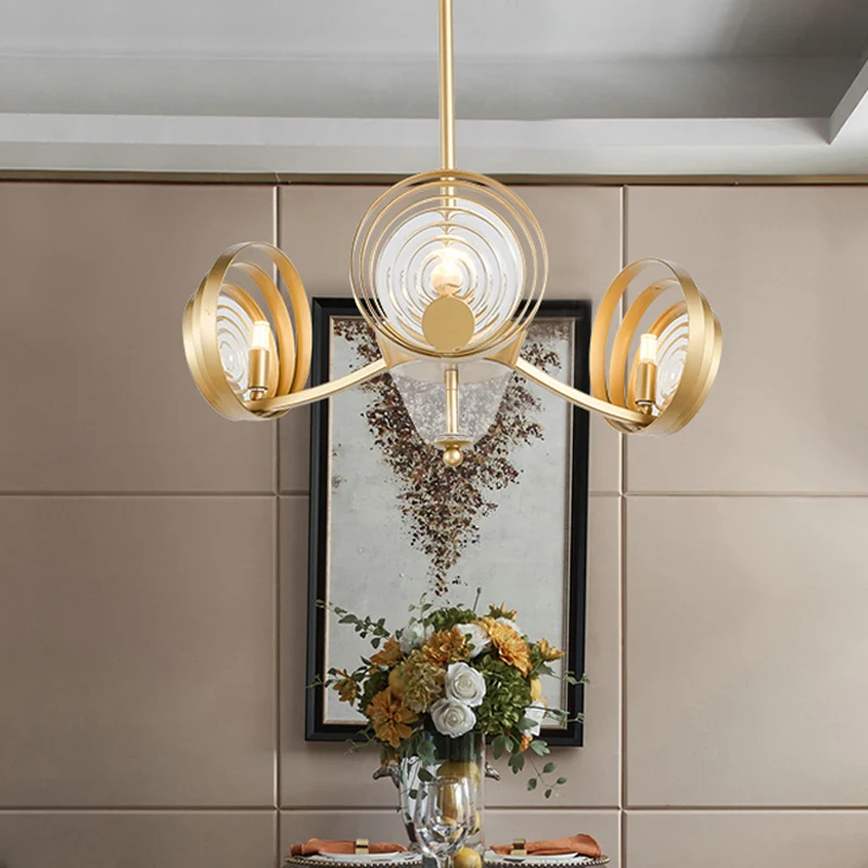 Lustre suspendu en cristal à 3 têtes, lampe à Suspension ronde tourbillonnante contemporaine en or pour salon Clearhalo