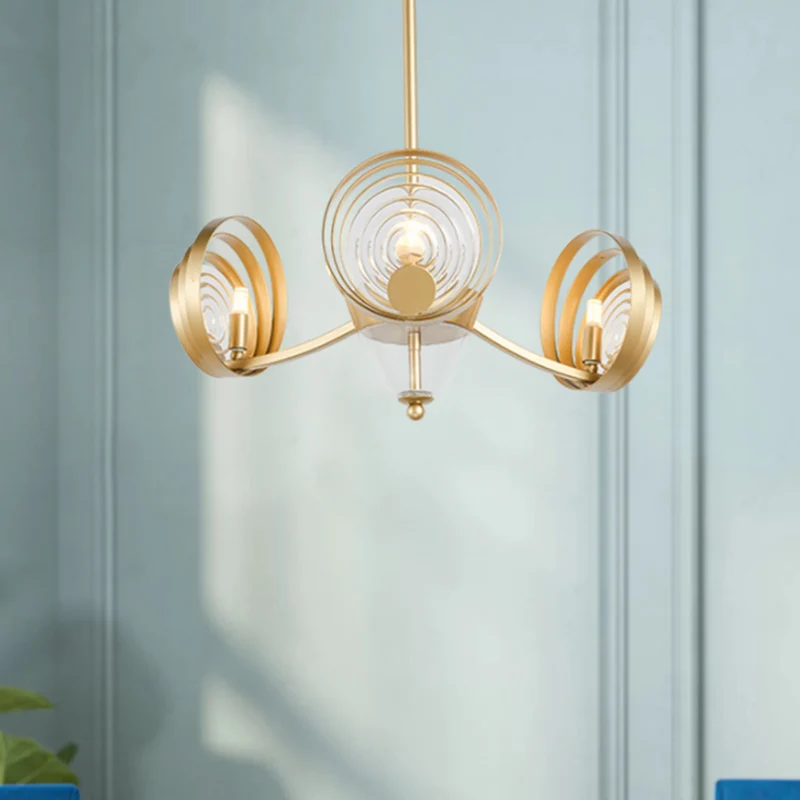 Lustre suspendu en cristal à 3 têtes, lampe à Suspension ronde tourbillonnante contemporaine en or pour salon Clearhalo