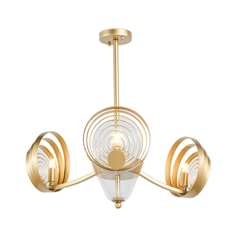 Lustre suspendu en cristal à 3 têtes, lampe à Suspension ronde tourbillonnante contemporaine en or pour salon Clearhalo