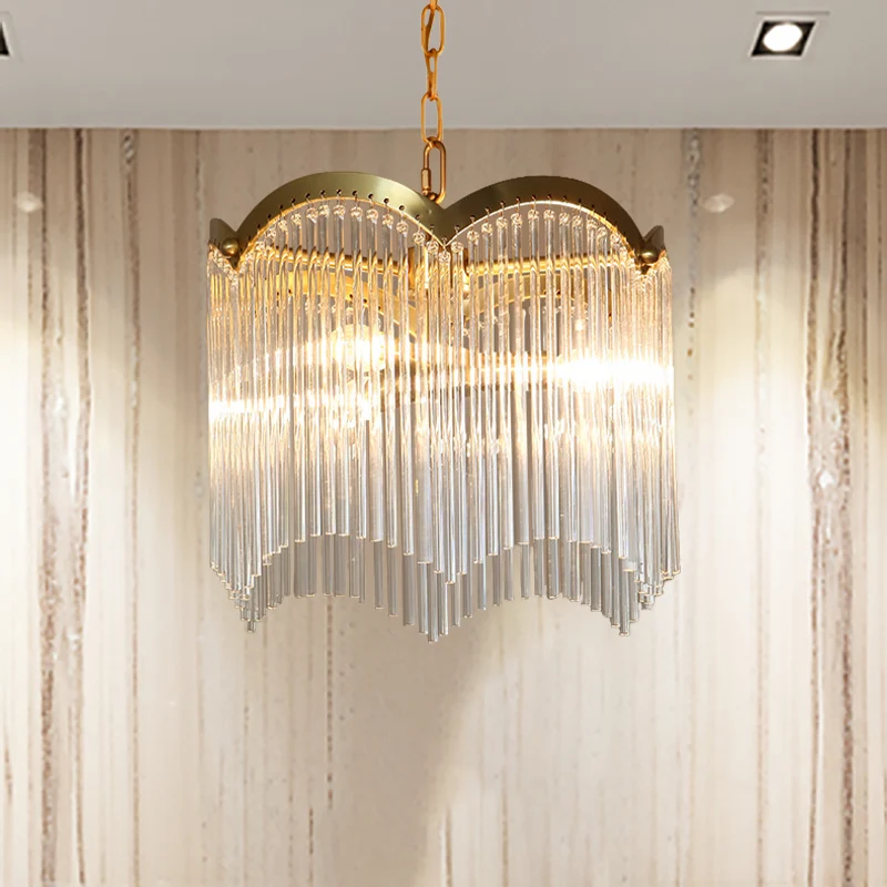 Lustre suspendu de cuisine à 3/6 têtes, plafonnier moderne doré avec abat-jour circulaire en tige de cristal Clearhalo