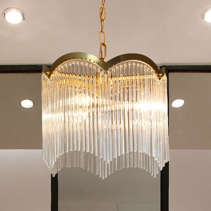 Lustre suspendu de cuisine à 3/6 têtes, plafonnier moderne doré avec abat-jour circulaire en tige de cristal Clearhalo