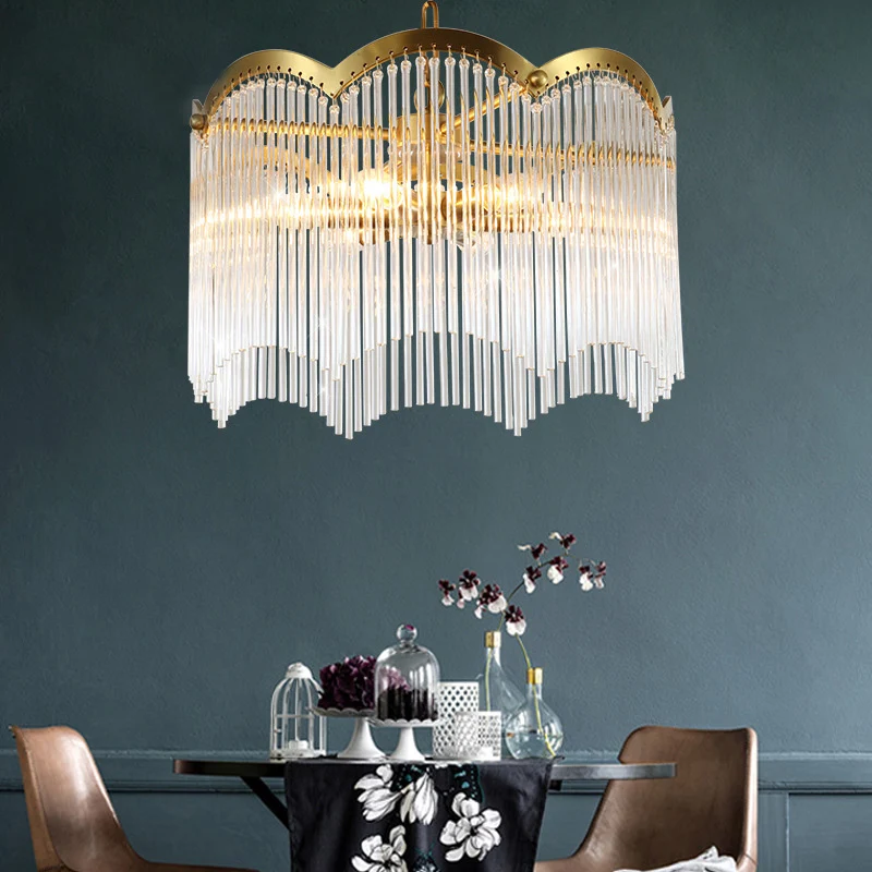 Lustre suspendu de cuisine à 3/6 têtes, plafonnier moderne doré avec abat-jour circulaire en tige de cristal Clearhalo