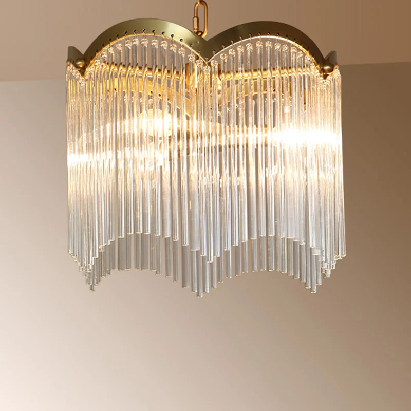 Lustre suspendu de cuisine à 3/6 têtes, plafonnier moderne doré avec abat-jour circulaire en tige de cristal Clearhalo