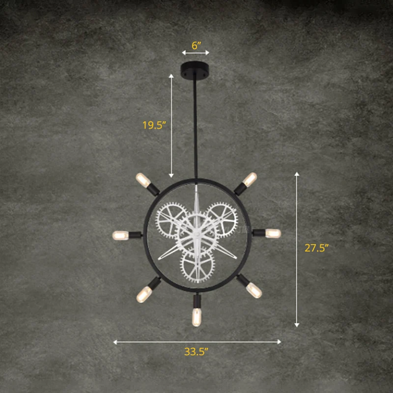 Lustre suspendu en fer à 7/8 ampoules, industriel, noir/argent, roue dentée, Table à manger, luminaire suspendu avec conce...