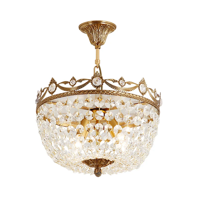 Lustre suspendu en forme de bol traditionnel, suspension en cristal à 4 ampoules en laiton pour couloir Clearhalo