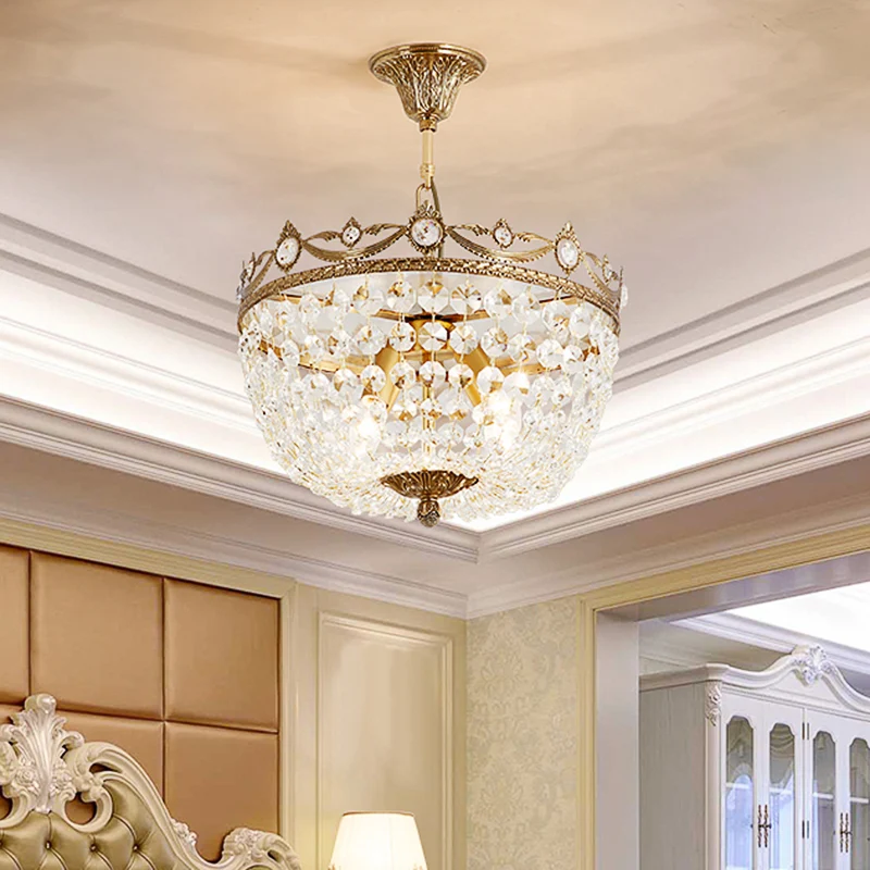 Lustre suspendu en forme de bol traditionnel, suspension en cristal à 4 ampoules en laiton pour couloir Clearhalo