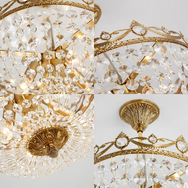 Lustre suspendu en forme de bol traditionnel, suspension en cristal à 4 ampoules en laiton pour couloir Clearhalo