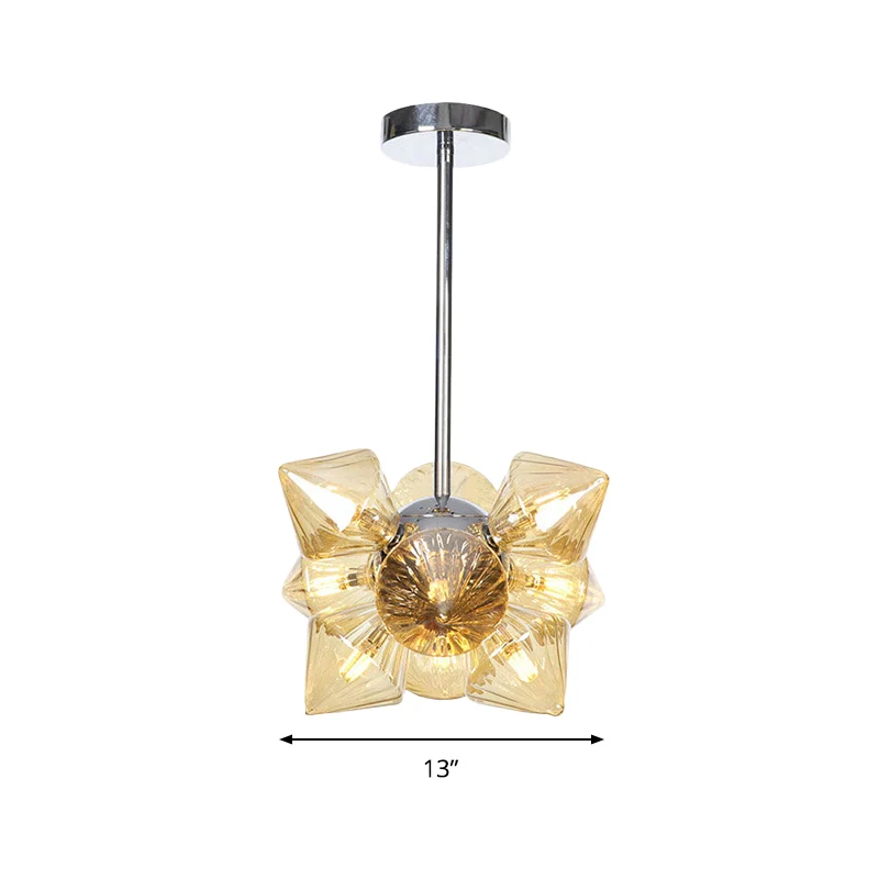 Lustre suspendu en forme de diamant, modernisme, verre ambré, 9/12 têtes, luminaire suspendu en Chrome Clearhalo