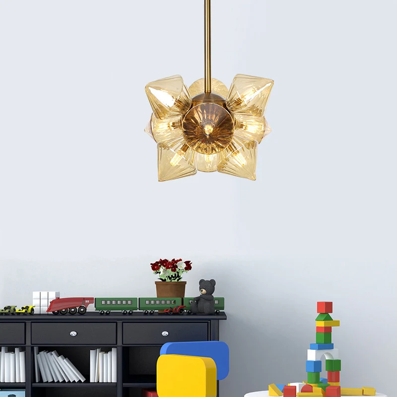Lustre suspendu en forme de diamant, modernisme, verre ambré, 9/12 têtes, luminaire suspendu en Chrome Clearhalo