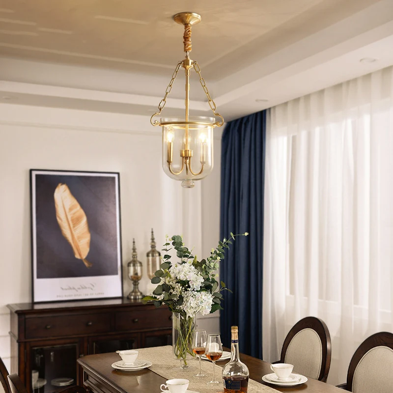 Lustre suspendu à 3 lumières, bougie coloniale, lampe à Suspension en verre transparent pour salle à manger Clearhalo