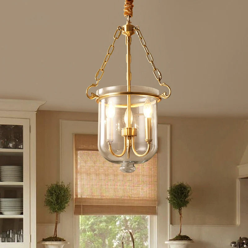 Lustre suspendu à 3 lumières, bougie coloniale, lampe à Suspension en verre transparent pour salle à manger Clearhalo