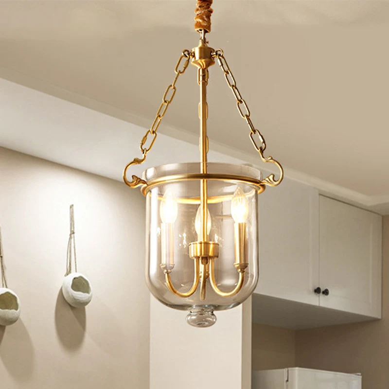 Lustre suspendu à 3 lumières, bougie coloniale, lampe à Suspension en verre transparent pour salle à manger Clearhalo