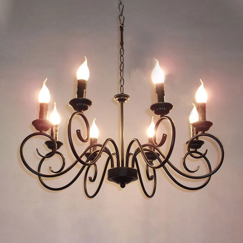 Lustre suspendu en métal à bras enroulé Tradition, 8 ampoules, luminaire suspendu en noir Clearhalo