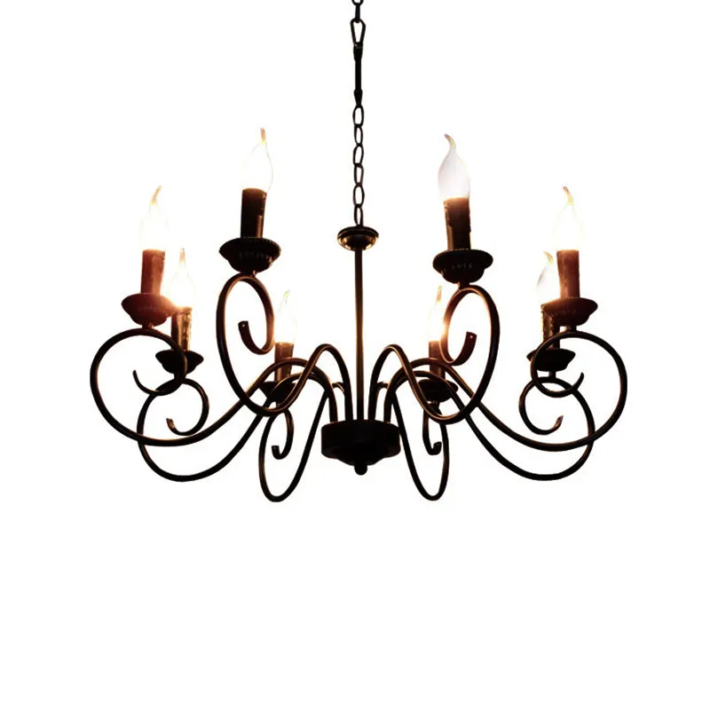 Lustre suspendu en métal à bras enroulé Tradition, 8 ampoules, luminaire suspendu en noir Clearhalo