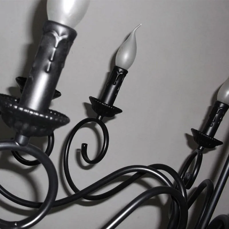 Lustre suspendu en métal à bras enroulé Tradition, 8 ampoules, luminaire suspendu en noir Clearhalo