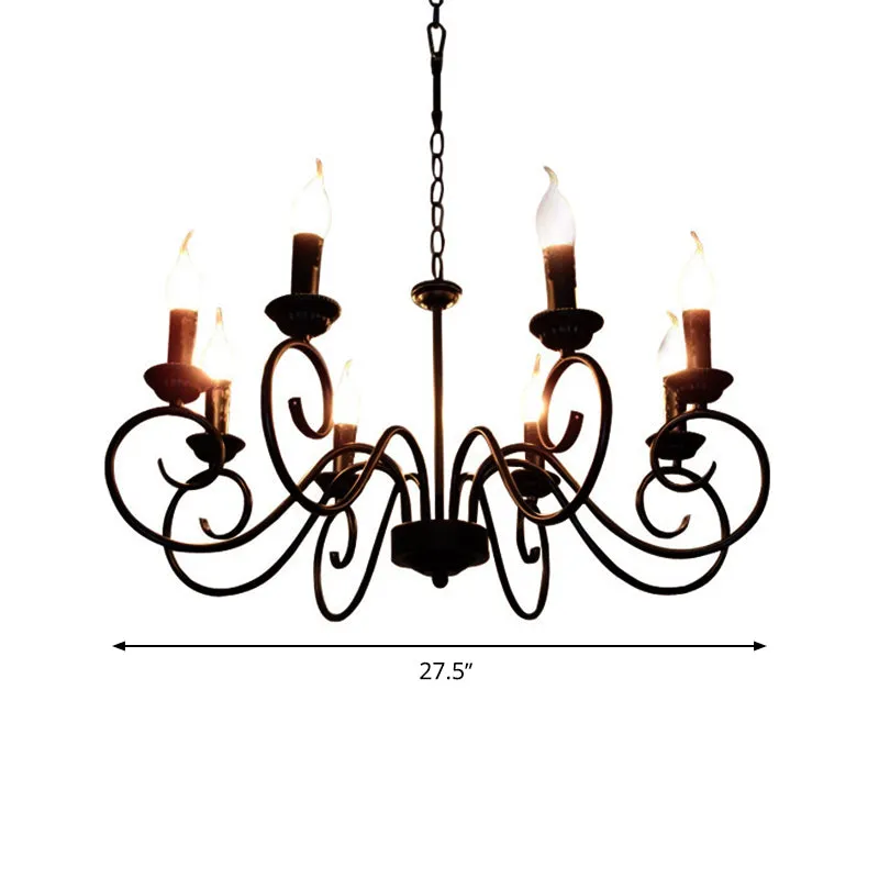 Lustre suspendu en métal à bras enroulé Tradition, 8 ampoules, luminaire suspendu en noir Clearhalo
