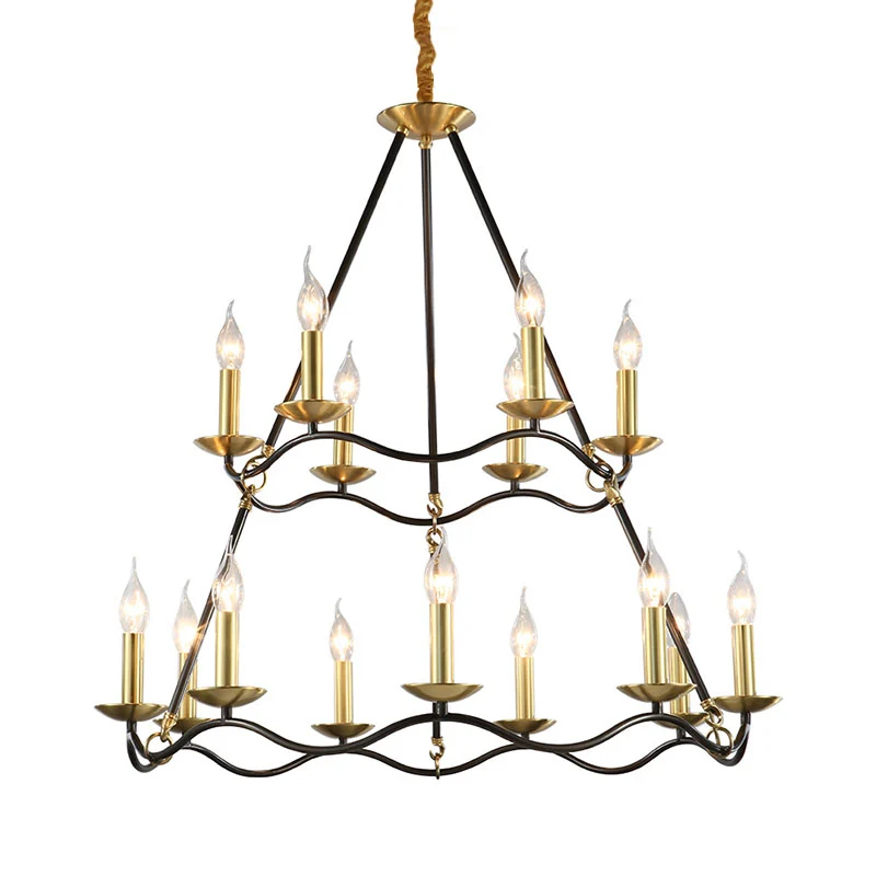 Lustre suspendu en métal noir, bougie, 6/9/15 ampoules, luminaire suspendu traditionnel pour salon Clearhalo